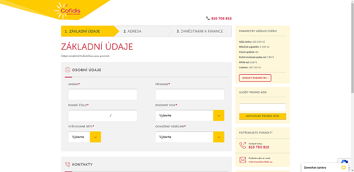 Žádost o půjčku od Cofidis - vyplňte požadované informace?
