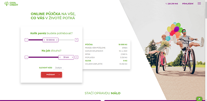 Žádost o půjčku Cool Credit - vyberte výši a splatnost půjčky