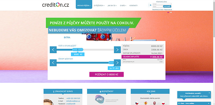 Žádost o půjčku CreditOn - vyberte výši a splatnost půjčky
