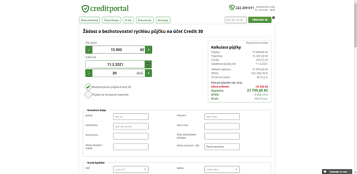 Žádost o půjčku od Creditportal - žádost úspěšně odeslána