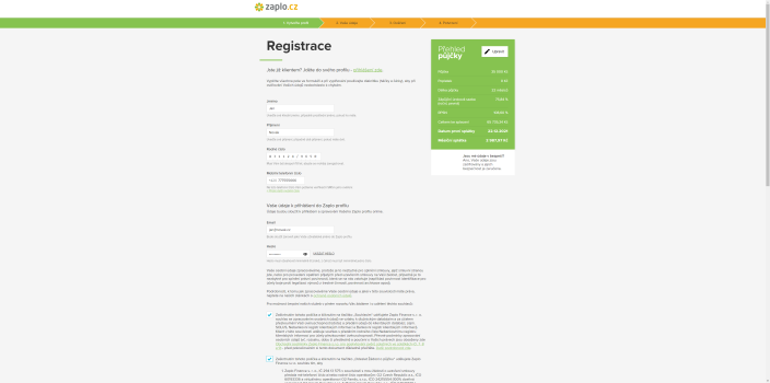 Žádost o půjčku Zaplo na splátky - vyplňte požadované údaje