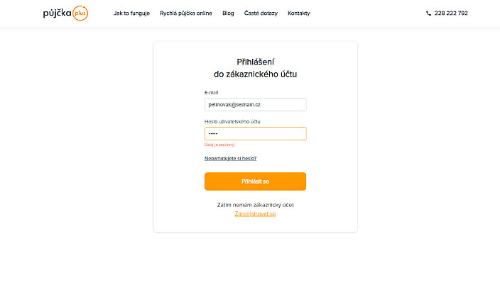 Žádost o půjčku Půjčkaplus - Potvrďte registraci pomocí SMS kódu