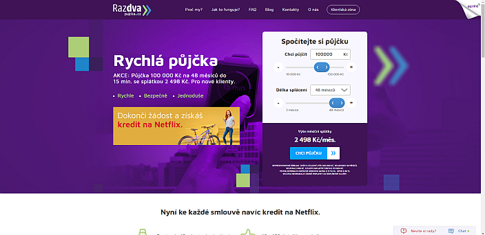 Žádost o půjčku Razdva - vyberte výši a splatnost půjčky