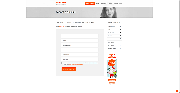 Žádost o půjčku Tommy Stachi - vyplňte nezávazný formulář s žádostí o půjčku
