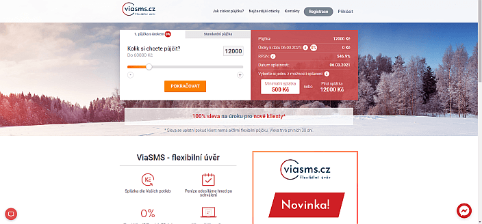 Žádost o půjčku ViaSMS - vyberte výši půjčky